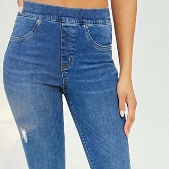 Spanx Women's Distressed Skinny Blue Jeans Size M - Picture 1 of 12